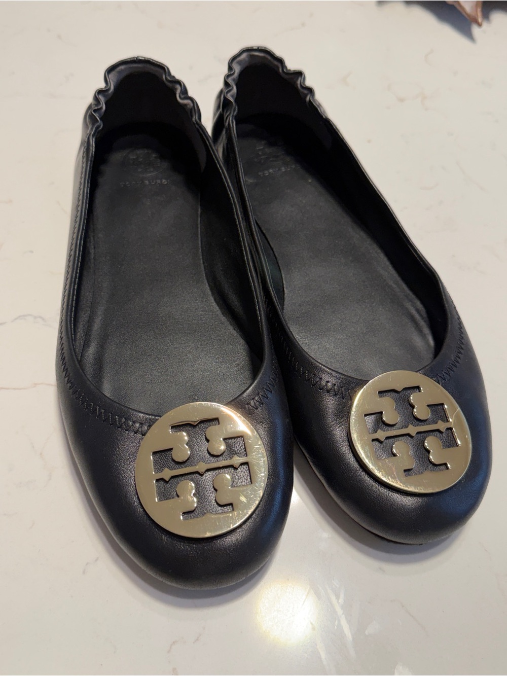 Tory Burch Reva Black Leather Ballet Flats – Women’s 10.5
